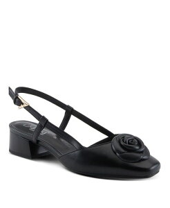 �A�Y�[�� ���f�B�[�X �V���[�Y �p���v�X �J�b�g�A�E�g ���U�[ �q�[�� Azura Women's Angelicish Leather Slingback Dresshoes with Flower Applique Cutout Sides and Low Block Heel Buckle Closure Office-to-Evening Style Black �u���b