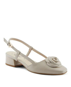 �A�Y�[�� ���f�B�[�X �V���[�Y �p���v�X �J�b�g�A�E�g ���U�[ �q�[�� Azura Women's Angelicish Leather Slingback Dresshoes with Flower Applique Cutout Sides and Low Block Heel Buckle Closure Office-to-Evening Style Stone �X�g�[