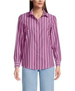 �����Y�G���h ���f�B�[�X �g�b�v�X �V���c Lands' End Women's No Iron Button Front Shirt Light raspberry/white stripe �z���C�g