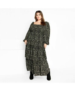 �V�e�B�[�V�b�N ���f�B�[�X �g�b�v�X �����s�[�X �e�B�A�[�h �}�L�V CITY CHIC Women's Dahlia Tiered Maxi Dress Olive ditsy �I���[�u
