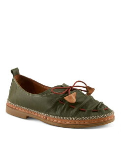 �X�v�����O�X�e�b�v ���f�B�[�X �V���[�Y �p���v�X ���U�[ Spring Step BERNA Leather Slip-On Shoes with Elastic Vamp and Whip-Stitchedetails Dark olive �I���[�u
