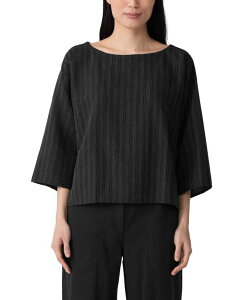 �G�C���[���t�B�b�V���[ ���f�B�[�X �g�b�v�X �V���c �v�` Eileen Fisher Petite Bateau Neck Box Top Black �u���b�N