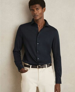 ���C�X �����Y �g�b�v�X �V���c �R�b�g�� REISS Men's Air-Water Cotton Button-Through Shirt Navy �l�C�r�[