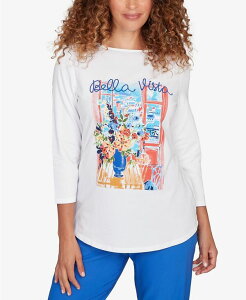 ���r�[�A�[���f�B�[ ���f�B�[�X �g�b�v�X �V���c �N���[�l�b�N �v�` Ruby Rd. Petite Bella Vista Crew Neck Top White Multi �z���C�g