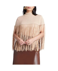 �G���N�C ���f�B�[�X �A�E�^�[ �j�b�g�E�Z�[�^�[ �v���X�T�C�Y �t�����W ELOQUII Women's Plusize Fringe Half Sweater Camel �L������