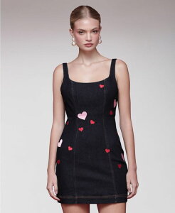 �A���F�b�N���t�B�[�� ���f�B�[�X �g�b�v�X �����s�[�X �~�j Avec Les Filles Women's Heart Patch Applique Mini Dress Rinse Wash
