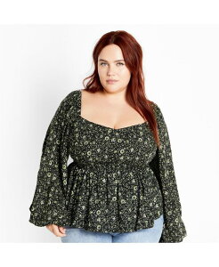 �V�e�B�[�V�b�N ���f�B�[�X �g�b�v�X �V���c �v���X�T�C�Y CITY CHIC Women's Plusize Dahlia Top Olive ditsy �I���[�u