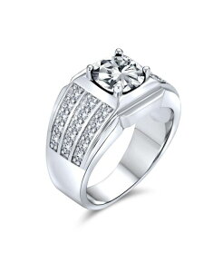 �u�����O ���f�B�[�X �A�N�Z�T���[ Bling Jewelry 3 Row Pave Cubic Zirconia Wide Side Band 3CTW CZ Solitaire Statement Ring Silver Plated Silver a �V���o�[