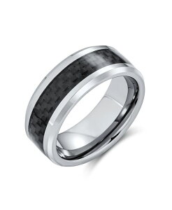 �u�����O ���f�B�[�X �A�N�Z�T���[ Bling Jewelry Geometric Pattern Carbon Fiber Inlay Couples Titanium Band Rings Comfort Fit 8MM Silver black �u���b�N