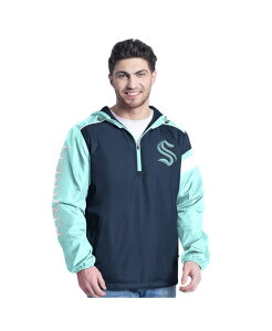 �J�[�� �o���N�X �����Y �A�E�^�[ �W���P�b�g�E�u���]�� �p�[�J�[ G-III Sports by Carl Banks Men's Deep Sea Blue/Light Blue Seattle Kraken Lateral Half-Zip Hoodie Jacket Navy Light Blue �l�C�r�[