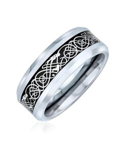 �u�����O ���f�B�[�X �A�N�Z�T���[ Bling Jewelry Two-Tone Celtic Dragon Knot Carbon Fiber Inlay Band Ring 8MM Titanium Silver �V���o�[