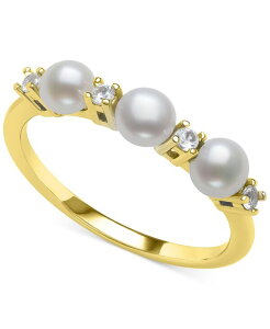 �x�� �h�D ���[�� ���f�B�[�X �A�N�Z�T���[ �����O Belle de Mer Cultured Freshwater Button Pearl (4mm) & Lab-Created White Sapphire (1/6 ct.w.) Ring in 14k Gold-Plated Sterlingold Over Sterling Silver �S�[���h