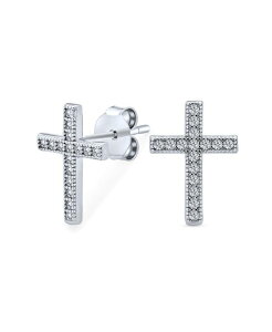 �u�����O ���f�B�[�X �A�N�Z�T���[ �s�A�X�E�C�������O Bling Jewelry Traditional Religious CZ Stud Earrings Micro Pave Crossterling Silver Cubic Zirconia Silver �V���o�[