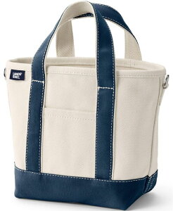 �����Y�G���h ���f�B�[�X �o�b�O Lands' End Small 3 Pocket Open Top Canvas Tote Bag Natural/radiant navy �l�C�r�[