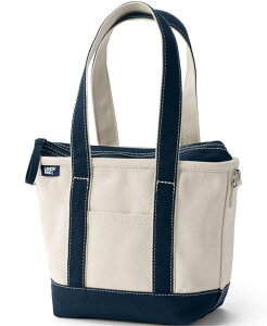 �����Y�G���h ���f�B�[�X �o�b�O Lands' End Small 3 Pocket Zip Top Long Handle Canvas Tote Bag Natural/radiant navy �l�C�r�[