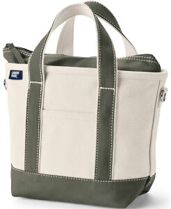 �����Y�G���h ���f�B�[�X �o�b�O Lands' End Small 3 Pocket Zip Top Canvas Tote Bag Natural/dark olive green �O���[��