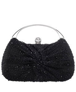 �j�i ���f�B�[�X �o�b�O �V�t�H�� �T�e�� Nina Crystal Twist Chiffon and Satin Minaudiere Clutch Bag Black �u���b�N