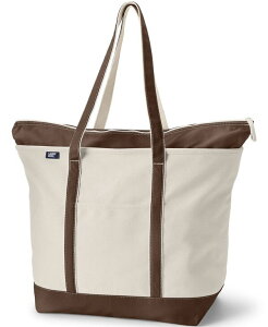 �����Y�G���h ���f�B�[�X �o�b�O Lands' End Extra Large 5 Pocket Zip Top Long Handle Canvas Tote Bag Natural/brown root �u���E��