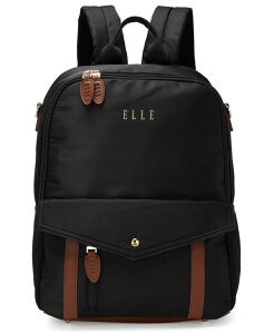 �G�� ���f�B�[�X �o�b�O �o�b�N�p�b�N�E�����b�N�T�b�N ���U�[ �t�F�C�N���U�[ ELLE Luxe Journey 15.5 Twill and Faux Leather Backpack Black �u���b�N