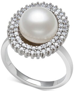 �x�� �h�D ���[�� ���f�B�[�X �A�N�Z�T���[ �����O Belle de Mer Peacock Black Cultured Freshwater Pearl (10mm) & Cubic Zirconia Halo Ring in Sterling Silver (Also Cultured Freshwater Pearl) White �z���C�g