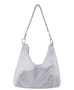 �j�i ���f�B�[�X �o�b�O Nina Crystal Embellished Zipper Hobo Bag Silver �V���o�[