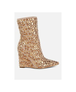�y���������z �����h�����O ���f�B�[�X �u�[�c�E���C���u�[�c �V���[�Y Womens Trend Titan Diamante Slim Wedge Heel Boots Light beige