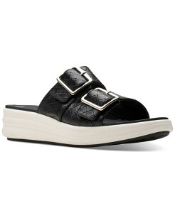 �N���[�N�X ���f�B�[�X �V���[�Y �T���_�� Clarks Women's Drift Buckle Slip-On Slide Wedge Sandals Black Wove �u���b�N