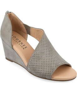 �W�����l �R���N�V���� ���f�B�[�X �V���[�Y �T���_�� Journee Collection Women's Aretha Perforated Peep Toe Wedge Sandals Gray �O���[