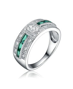 �W���l���B���F ���f�B�[�X �A�N�Z�T���[ �����O Genevive Radiant Sterling Silver Cocktail Ring with Pave Green Cubic Zirconia Green �O���[��