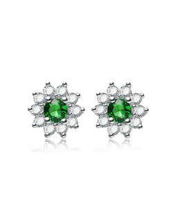 �W���l���B���F ���f�B�[�X �A�N�Z�T���[ �s�A�X�E�C�������O Genevive Sterling Silver White Gold Plated With Round Green and Flower Petals Earrings Green �O���[��