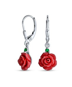 �u�����O ���f�B�[�X �A�N�Z�T���[ �s�A�X�E�C�������O �t�����[�� �t�����[ Bling Jewelry Delicate Floral Blooming 3D Red Rose Flower Green CZ Accent Lever back Danglearringsterling Red ���b�h