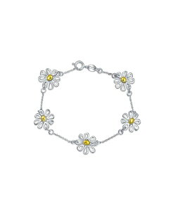�u�����O ���f�B�[�X �A�N�Z�T���[ �u���X���b�g�E�o���O���E�A���N���b�g Bling Jewelry Summer Spring Time Two Tone Station Sunflower Daisy Flower Charm Bracelet Yellow Gold Plated Sterlingold-silver �S�[���h