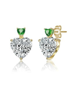 �W���l���B���F ���f�B�[�X �A�N�Z�T���[ �s�A�X�E�C�������O Genevive Sterling Silver 14K Gold Plated with Green Red or Blue Cubic Zirconia Two-Stone Heart Stud Earrings Green �O���[��