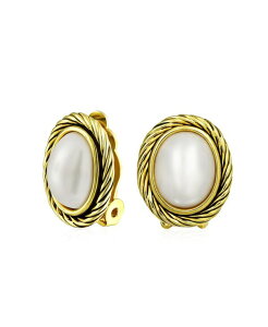 �u�����O ���f�B�[�X �A�N�Z�T���[ �s�A�X�E�C�������O Bling Jewelry White Simulated Mabe Pearls Clip-On Earrings with Twist Rope Cable Design Yellow �C�G���[