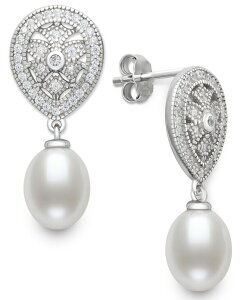 �x�� �h�D ���[�� ���f�B�[�X �A�N�Z�T���[ �s�A�X�E�C�������O Belle de Mer Cultured Freshwater White Pearl (8-9mm) and Lab Created Sapphire Drop Earrings in Sterling White �z���C�g