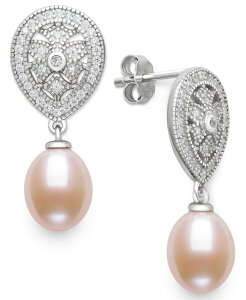 �x�� �h�D ���[�� ���f�B�[�X �A�N�Z�T���[ �s�A�X�E�C�������O Belle de Mer Cultured Freshwater Blush Pink Pearl (8-9mm) and Lab Created Sapphire Drop Earrings in Sterling Pink �s���N