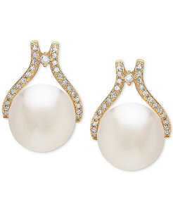 �z�m�� ���f�B�[�X �A�N�Z�T���[ �s�A�X�E�C�������O Honora Cultured White Ming Pearl (12mm) & Diamond (1/3 ct.w.) Stud Earrings in 14k Yellow Gold �C�G���[