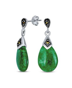 �u�����O ���f�B�[�X �A�N�Z�T���[ �s�A�X�E�C�������O Bling Jewelry Bali Marcasite Accent Pear Shaped Chandelier Dangle Teardrop Greenatural Jade Drop Earrings Two Tone Oxidized Sterlingreen jade �O���[��