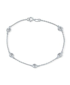 �u�����O ���f�B�[�X �A�N�Z�T���[ �u���X���b�g�E�o���O���E�A���N���b�g �~�j Bling Jewelry Tiny Minimalist Simple Cubic Zirconia Round Bezel Chain CZ By The Inch Bracelet Sterling Silver �V���o�[