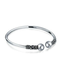 �u�����O ���f�B�[�X �A�N�Z�T���[ �u���X���b�g�E�o���O���E�A���N���b�g Bling Jewelry Boho Balinese Bali Style Scroll Ball Tips Bypasstacking Black Bangle Cuff Bracelet Oxidized Sterling Silver �V���o�[