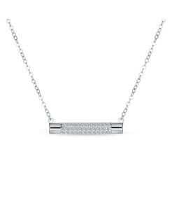 �u�����O ���f�B�[�X �A�N�Z�T���[ �l�b�N���X�E�`���[�J�[�E�y���_���g�g�b�v ���[�X Bling Jewelry Simple Modern Cubic Zirconia Horizontal Pave CZ Round Bar Sideways Pendant Necklace .925 Sterlingrey �O���[