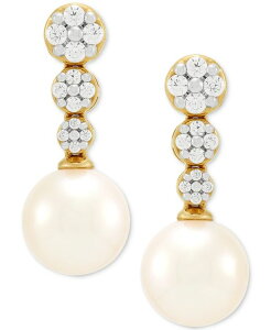 �z�m�� ���f�B�[�X �A�N�Z�T���[ �s�A�X�E�C�������O Honora Cultured Ming Pearl (8mm) & Diamond (1/5 ct.w.) Graduated Cluster Drop Earrings in 14k Yellow Gold �C�G���[