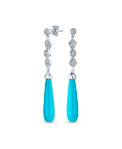 �u�����O ���f�B�[�X �A�N�Z�T���[ �s�A�X�E�C�������O Bling Jewelry Elegant Long Linear Cubic Zirconia CZ Stabilized Turquoiselongated Teardrop Chandelier Earringsterling Blue �u���[
