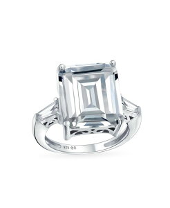 �u�����O ���f�B�[�X �A�N�Z�T���[ Bling Jewelry Art Deco Style 7CT CZ Emerald Cut Solitaire Statement Ring Sterling Silver Baguette Side Stonesilver �V���o�[