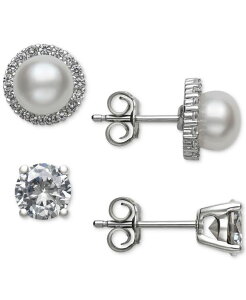 �x�� �h�D ���[�� ���f�B�[�X �A�N�Z�T���[ �s�A�X�E�C�������O Belle de Mer 2-Pc. Set Cultured Freshwater Pearl (6mm) & Cubic Zirconia Stud Earrings in Sterling Silver �V���o�[