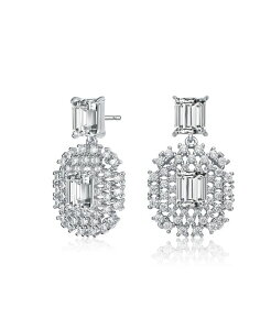 �W���l���B���F ���f�B�[�X �A�N�Z�T���[ �s�A�X�E�C�������O ���[�X Genevive GV Sterling Silver White Gold Plated Clear Green with Round Cubic Zirconia Lace Cluster Drop Earringsilver �V���o�[