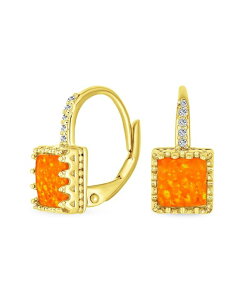 �u�����O ���f�B�[�X �A�N�Z�T���[ �s�A�X�E�C�������O Bling Jewelry Art Deco Style Antique Filigree Royal Crown Setting Square Solitaire Fire Orange Created Opal Drop Earrings Gold Plated Light orange �I�����W