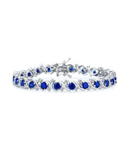 �u�����O ���f�B�[�X �A�N�Z�T���[ �u���X���b�g�E�o���O���E�A���N���b�g Bling Jewelry Fancy Prong Set Solitaire CZ Wave Tennis Bracelet Silver Plated 7 Inch Blue �u���[
