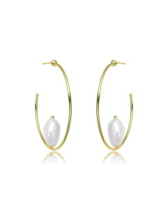 �W���l���B���F ���f�B�[�X �A�N�Z�T���[ �s�A�X�E�C�������O Genevive Classy Sterling Silver with Gold Plating and Genuine Freshwater Pearl Hoop Earrings Gold �S�[���h