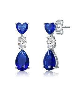 �W���l���B���F ���f�B�[�X �A�N�Z�T���[ �s�A�X�E�C�������O Genevive Sterling Silver White Gold plated with Blue & White Cubic Zirconia Three-Stone Linear Danglearrings Blue �u���[